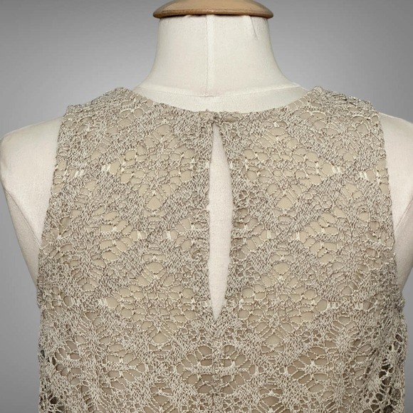 London Times Women Dress 6 Beige Crochet Lace Sheer Lined Maxi Boho Beach Hippie - Picture 5 of 13